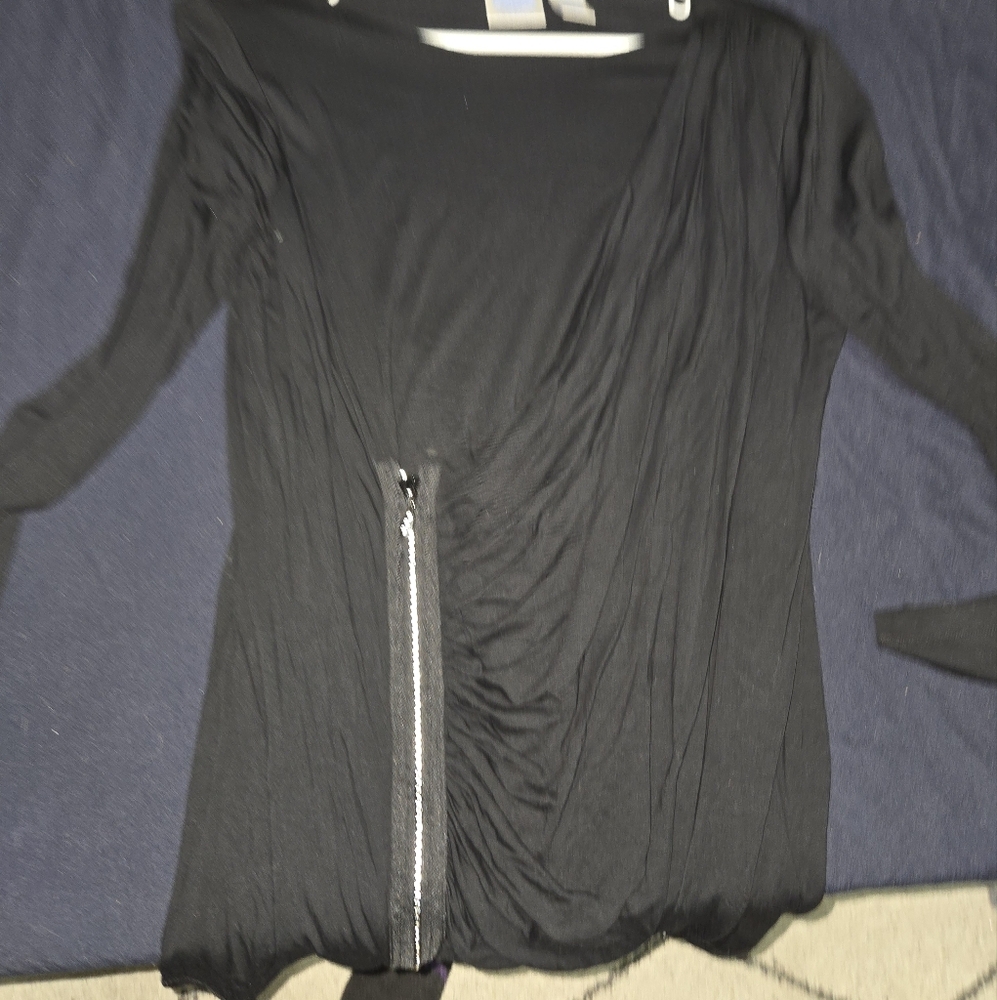 Diane Gilman XL Black Jeweled Zippered Blouse
